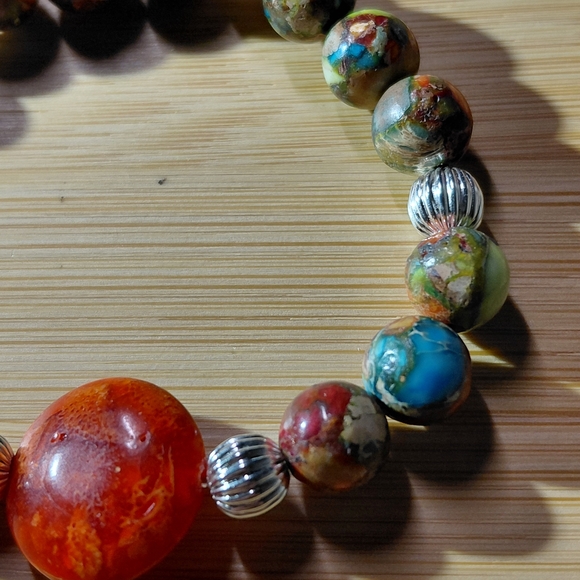 Imperial Jasper, Colorful Beaded Bracelet with Silver Accents And A Unique Focal - Picture 4 of 5